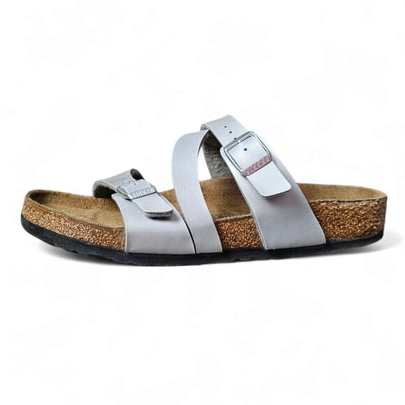 Birkenstock Salina Birko-Flor Nubuck Silver Metallic Slip On Sandal - Picture 1 of 12